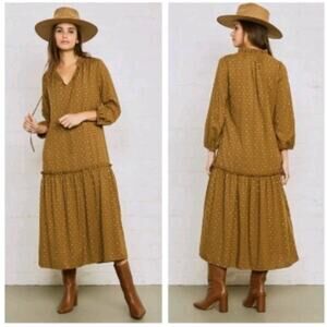 Rachel Pally Gail Printed V-Neck Long Sleeve Drop-Waist Maxi Dress Size Small